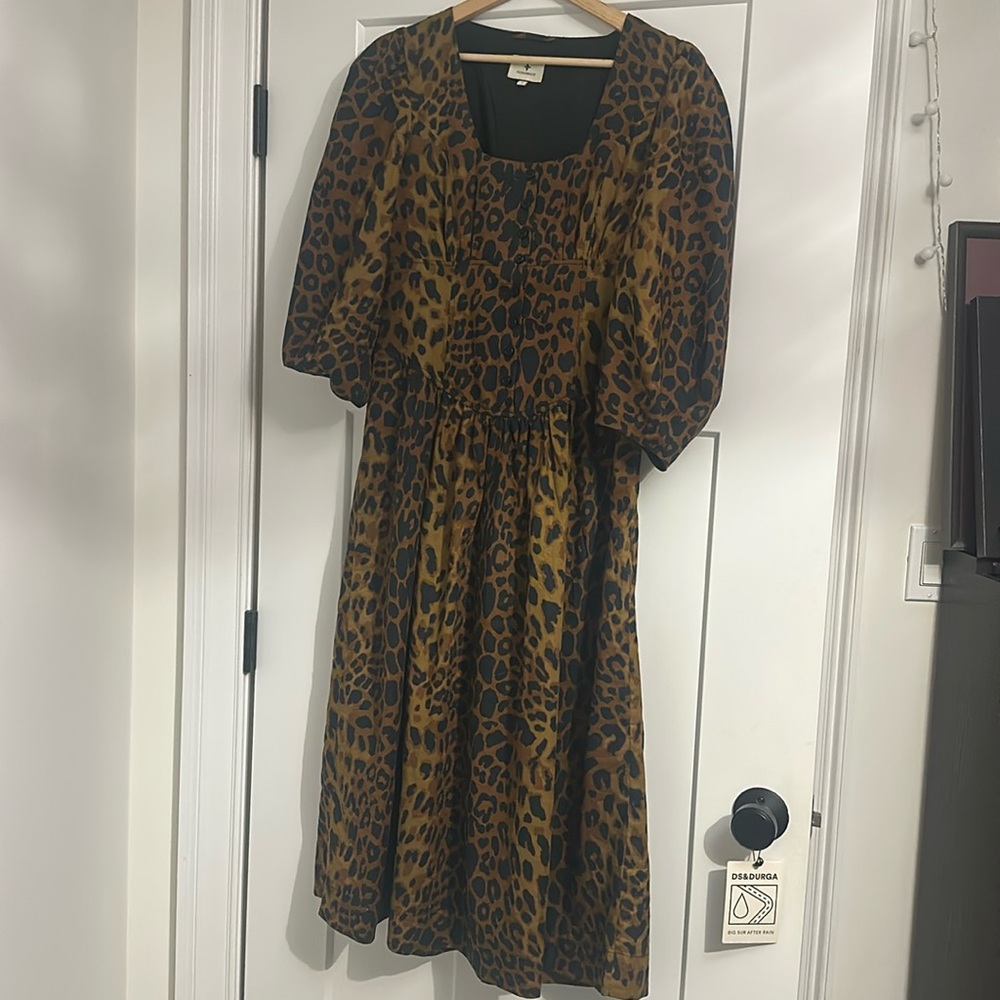 Tuckernuck NEW Leopard Graciela Puff Sleeve Square Neck Midi Dress Size 4